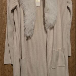 Show Me Your MuMu Cream Cardigan with Faux Fur Collar